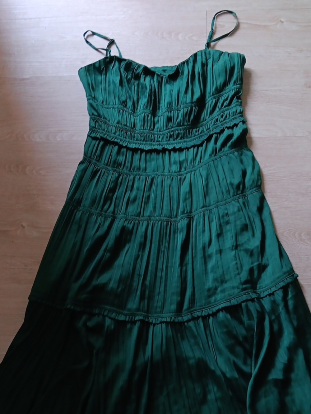 Anthropologie Emerald Green Strapless Tiered Sundress